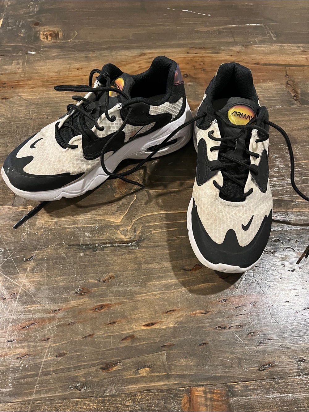Nike Kids Black and White Air Max-Style Sneakers with Yellow Accents